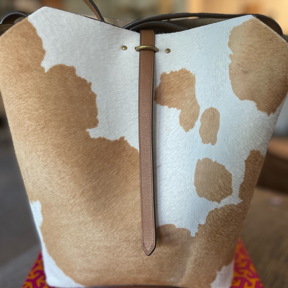 Tory Burch Brown and White Cowhide Shoulder Bag